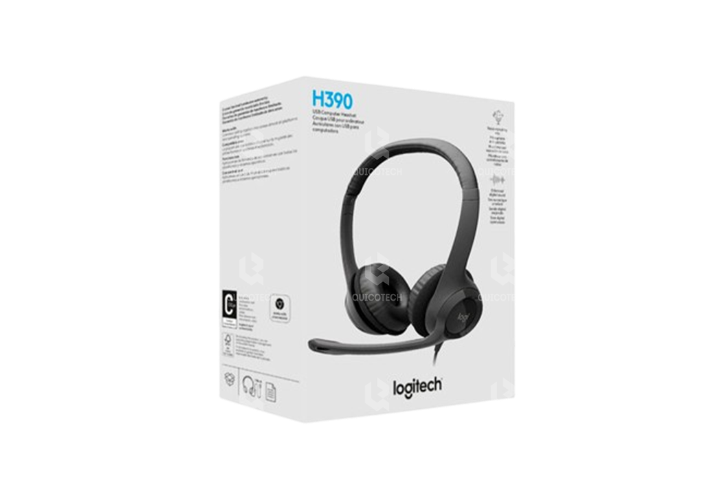 LOGITECH HEADSET H390 W/MICROPHONE NOISE CANCELING, VOLUME CONTROLLER, USB